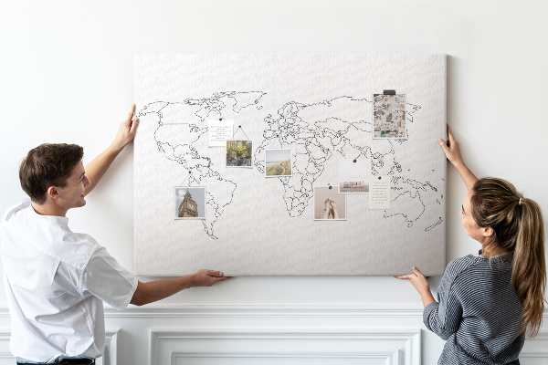 Bacheca in sughero mappa del mondo da colorare e personalizzare
