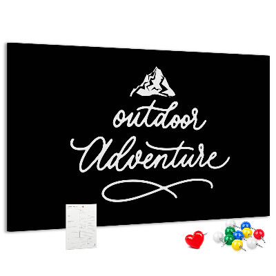 Bacheca in sughero con design avventure in montagna