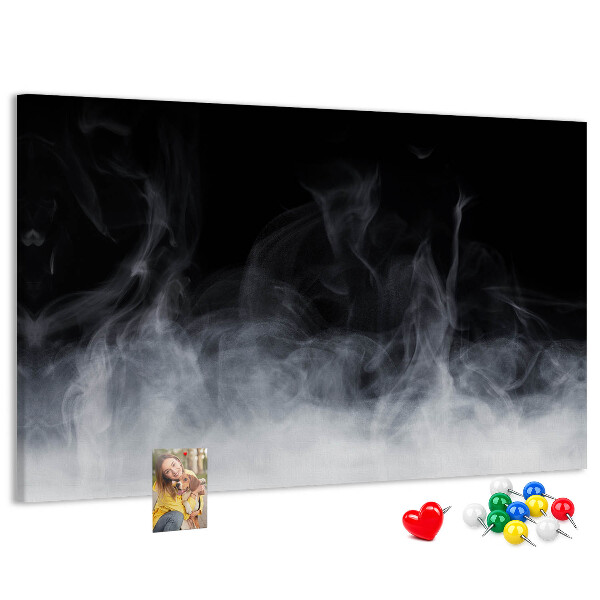 Bacheca in sughero danza sensuale della nebbia su sfondo nero