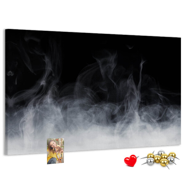 Bacheca in sughero danza sensuale della nebbia su sfondo nero
