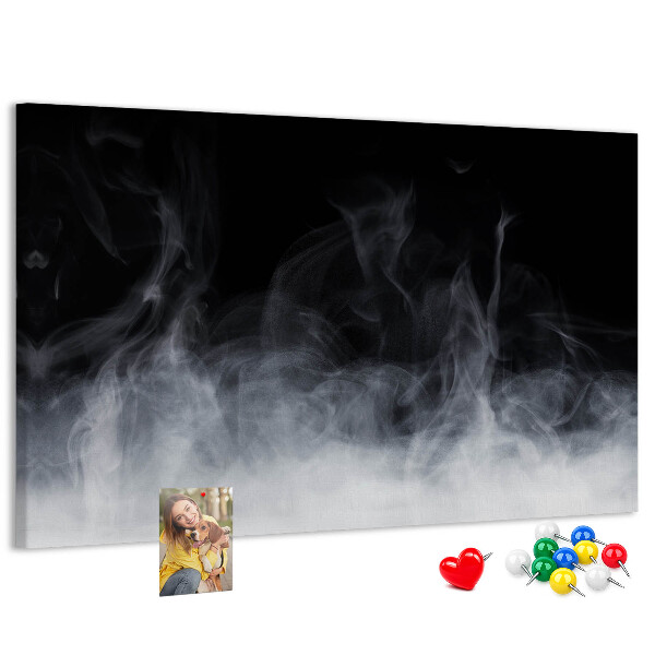 Bacheca in sughero danza sensuale della nebbia su sfondo nero