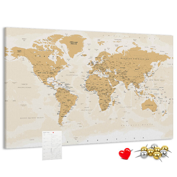 Lavagna di sughero mappa del mondo con indicazione dei luoghi