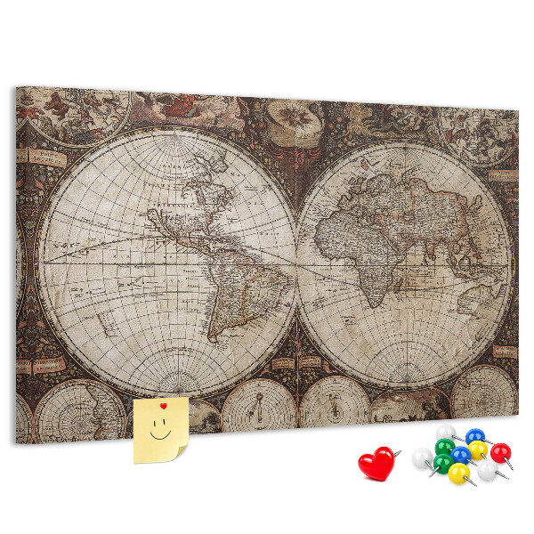 Bacheca in sughero mappa del mondo antico con dettagli geografici