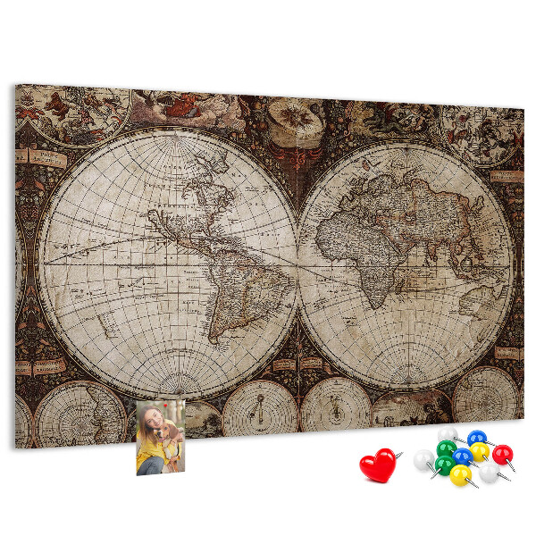 Bacheca in sughero mappa del mondo antico con dettagli geografici