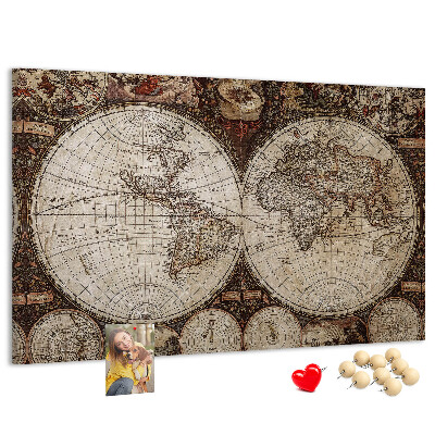 Bacheca in sughero mappa del mondo antico con dettagli geografici