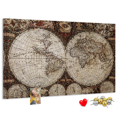 Bacheca in sughero mappa del mondo antico con dettagli geografici