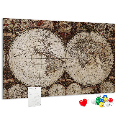 Bacheca in sughero mappa del mondo antico con dettagli geografici