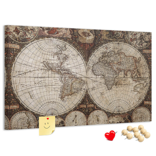 Bacheca in sughero mappa del mondo antico con dettagli geografici