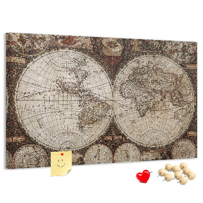Bacheca in sughero mappa del mondo antico con dettagli geografici