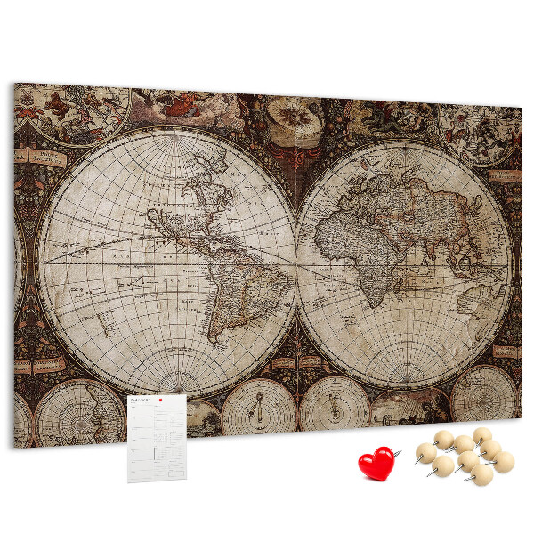 Bacheca in sughero mappa del mondo antico con dettagli geografici