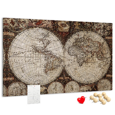 Bacheca in sughero mappa del mondo antico con dettagli geografici