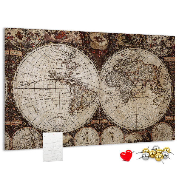 Bacheca in sughero mappa del mondo antico con dettagli geografici