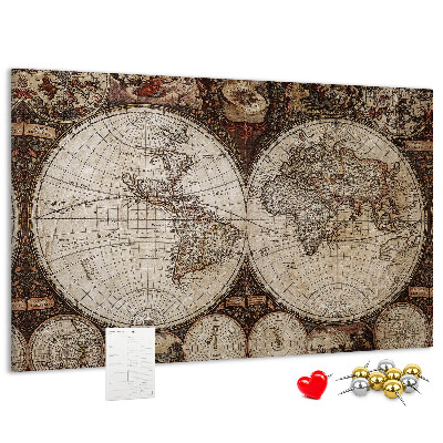 Bacheca in sughero mappa del mondo antico con dettagli geografici