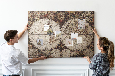 Bacheca in sughero mappa del mondo antico con dettagli geografici