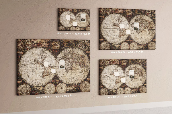 Bacheca in sughero mappa del mondo antico con dettagli geografici