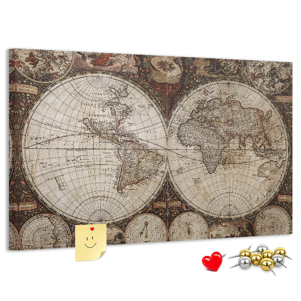 Bacheca in sughero mappa del mondo antico con dettagli geografici