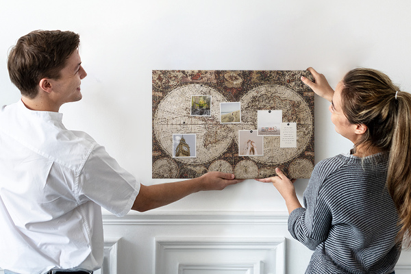 Bacheca in sughero mappa del mondo antico con dettagli geografici