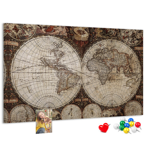 Bacheca in sughero mappa del mondo antico con dettagli geografici