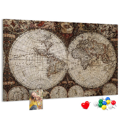 Bacheca in sughero mappa del mondo antico con dettagli geografici