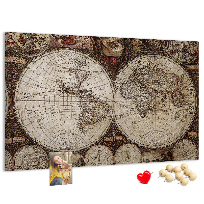 Bacheca in sughero mappa del mondo antico con dettagli geografici