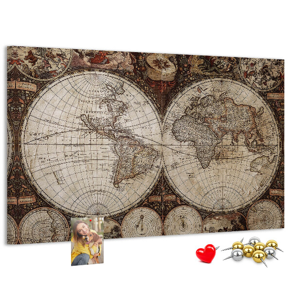 Bacheca in sughero mappa del mondo antico con dettagli geografici