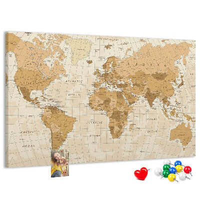 Lavagna di sughero mappa del mondo antico color marrone