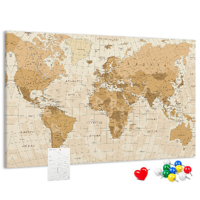 Lavagna di sughero mappa del mondo antico color marrone