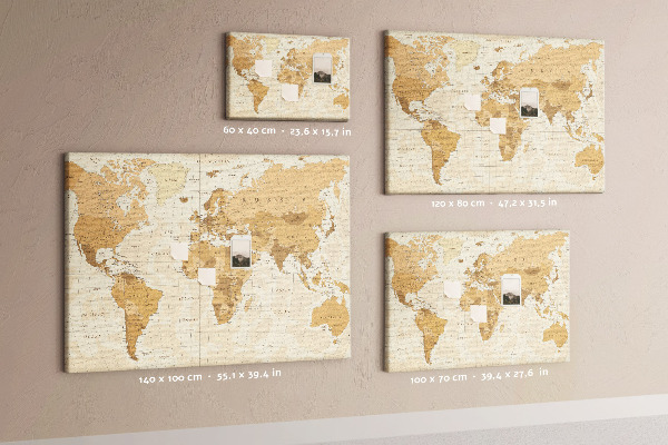 Lavagna di sughero mappa del mondo antico color marrone