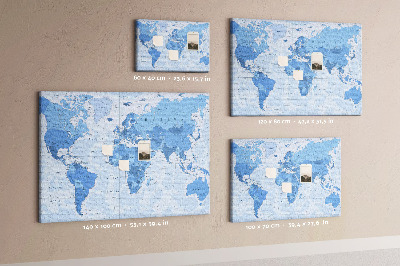 Bacheca in sughero mappa del mondo in varie tonalità di blu