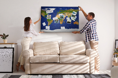Bacheca in sughero mappa del mondo con puntine colorate