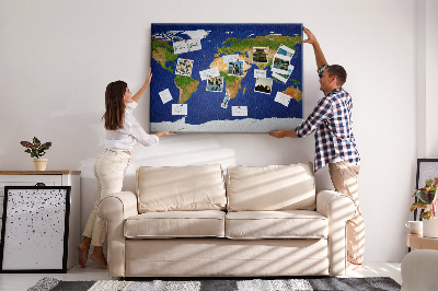 Bacheca in sughero mappa del mondo con puntine colorate