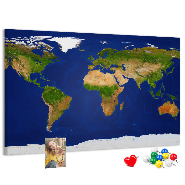 Bacheca in sughero mappa del mondo con puntine colorate