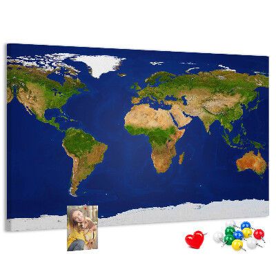 Bacheca in sughero mappa del mondo con puntine colorate