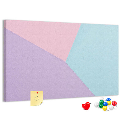 Bacheca in sughero con design a forme geometriche nei colori pastello