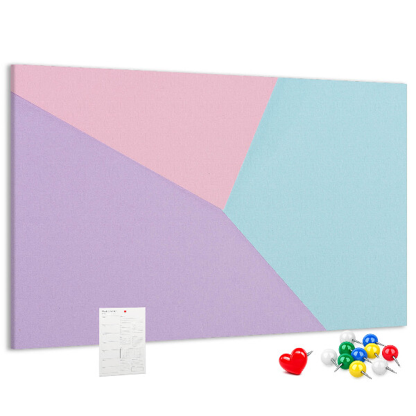 Bacheca in sughero con design a forme geometriche nei colori pastello
