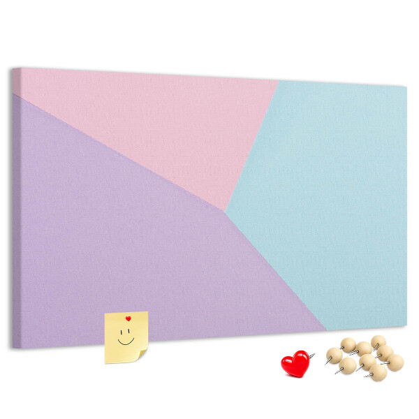 Bacheca in sughero con design a forme geometriche nei colori pastello