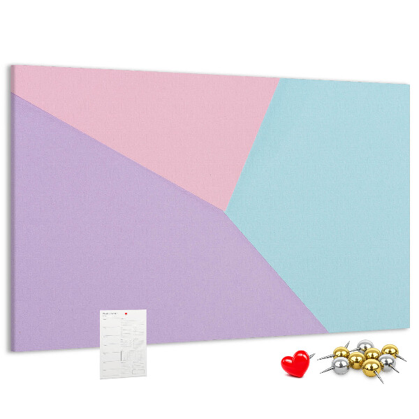 Bacheca in sughero con design a forme geometriche nei colori pastello