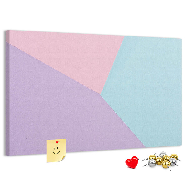 Bacheca in sughero con design a forme geometriche nei colori pastello
