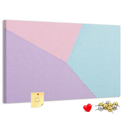 Bacheca in sughero con design a forme geometriche nei colori pastello