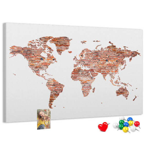 Lavagna di sughero mappa del mondo in stile mattone
