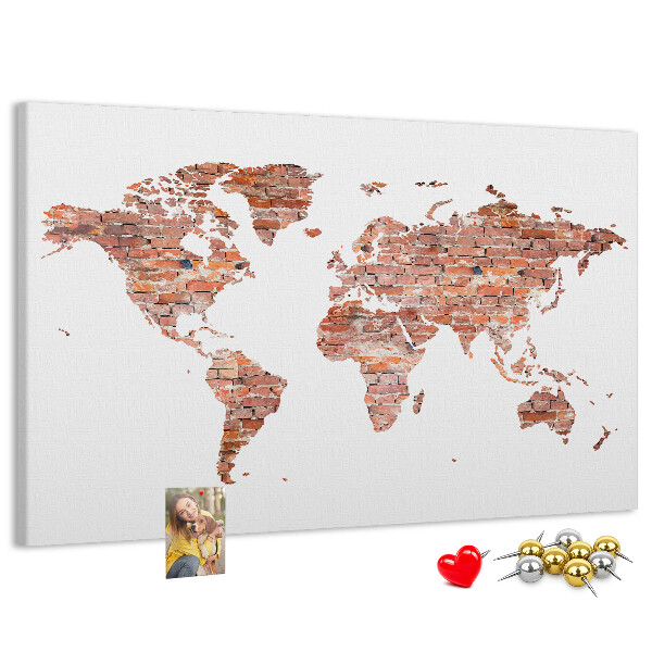 Lavagna di sughero mappa del mondo in stile mattone