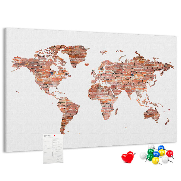 Lavagna di sughero mappa del mondo in stile mattone