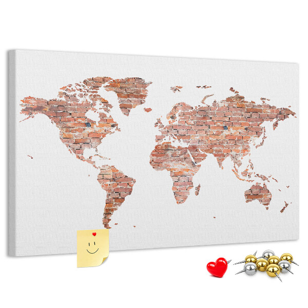 Lavagna di sughero mappa del mondo in stile mattone