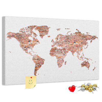 Lavagna di sughero mappa del mondo in stile mattone