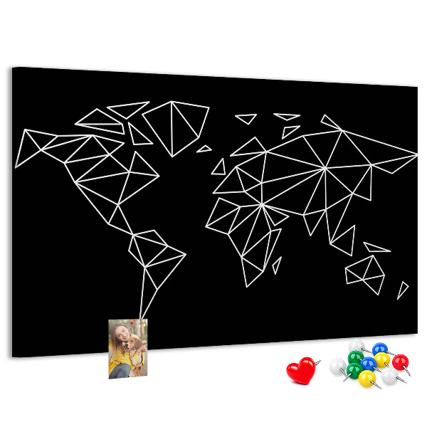 Bacheca in sughero con stampa la geometria del mondo in contorni bianchi