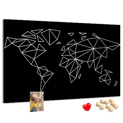 Bacheca in sughero con stampa la geometria del mondo in contorni bianchi