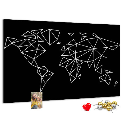 Bacheca in sughero con stampa la geometria del mondo in contorni bianchi