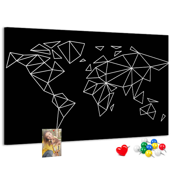 Bacheca in sughero con stampa la geometria del mondo in contorni bianchi