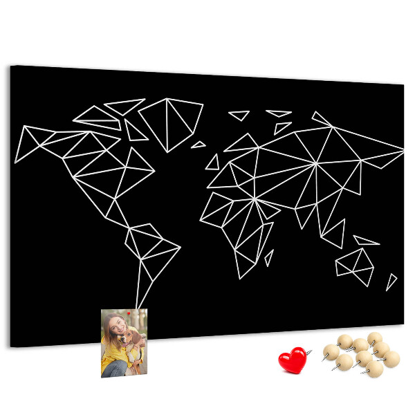 Bacheca in sughero con stampa la geometria del mondo in contorni bianchi