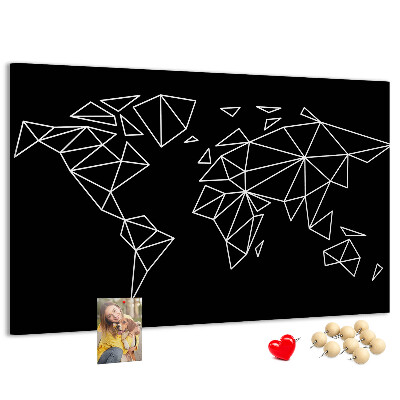 Bacheca in sughero con stampa la geometria del mondo in contorni bianchi